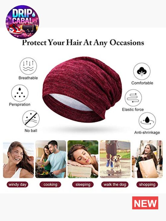 4 Pack Satin Lined Beanie Cap Slouchy Sleep Hat for Hair Care